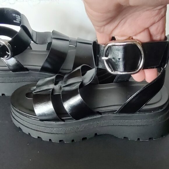Black Platform Buckle Sandals Fisherman Chunky Goth Dominatrix ASOS size 10 - Picture 7 of 11